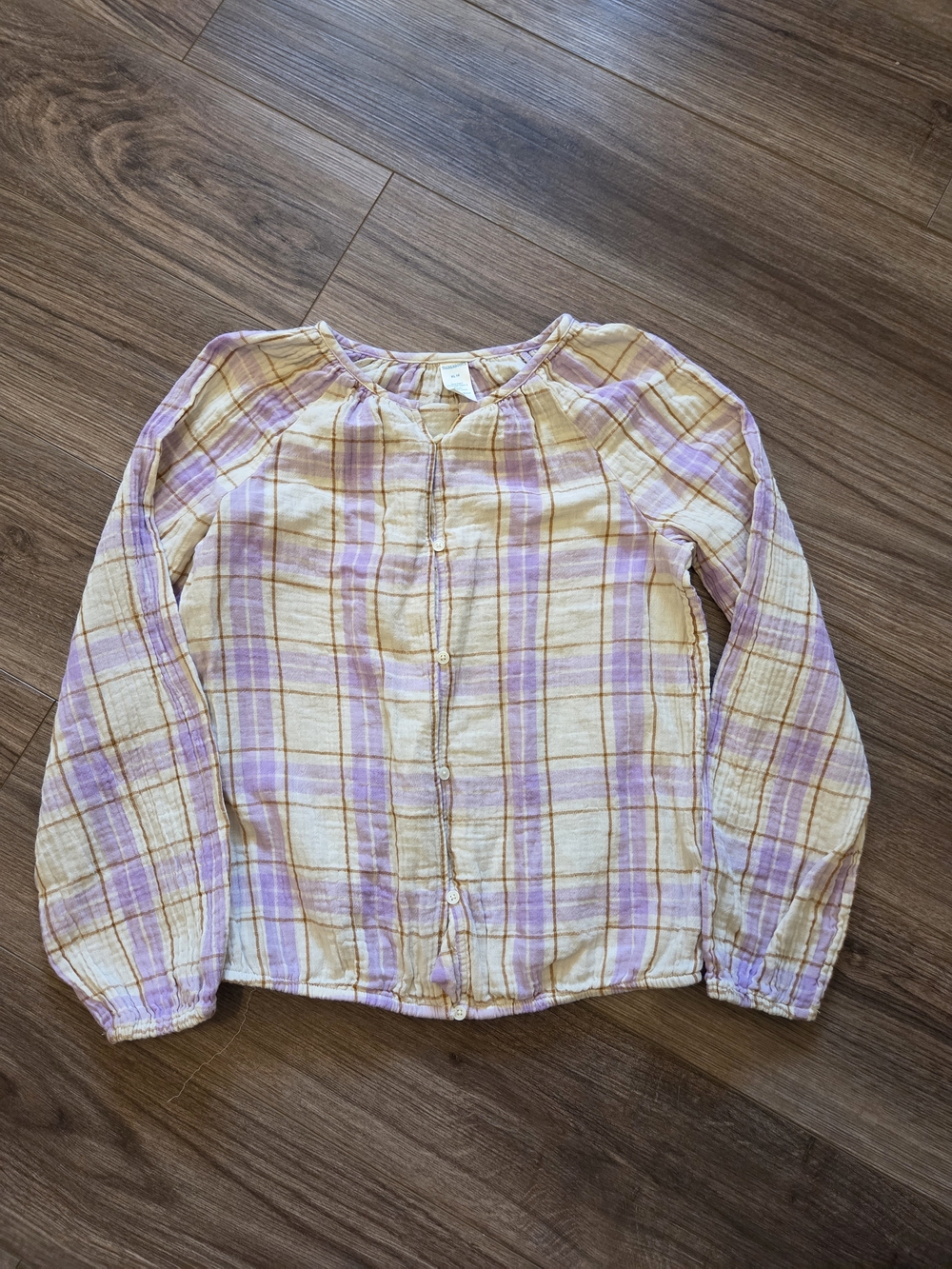 White & Lavender Plaid Button-Front Girls' Top